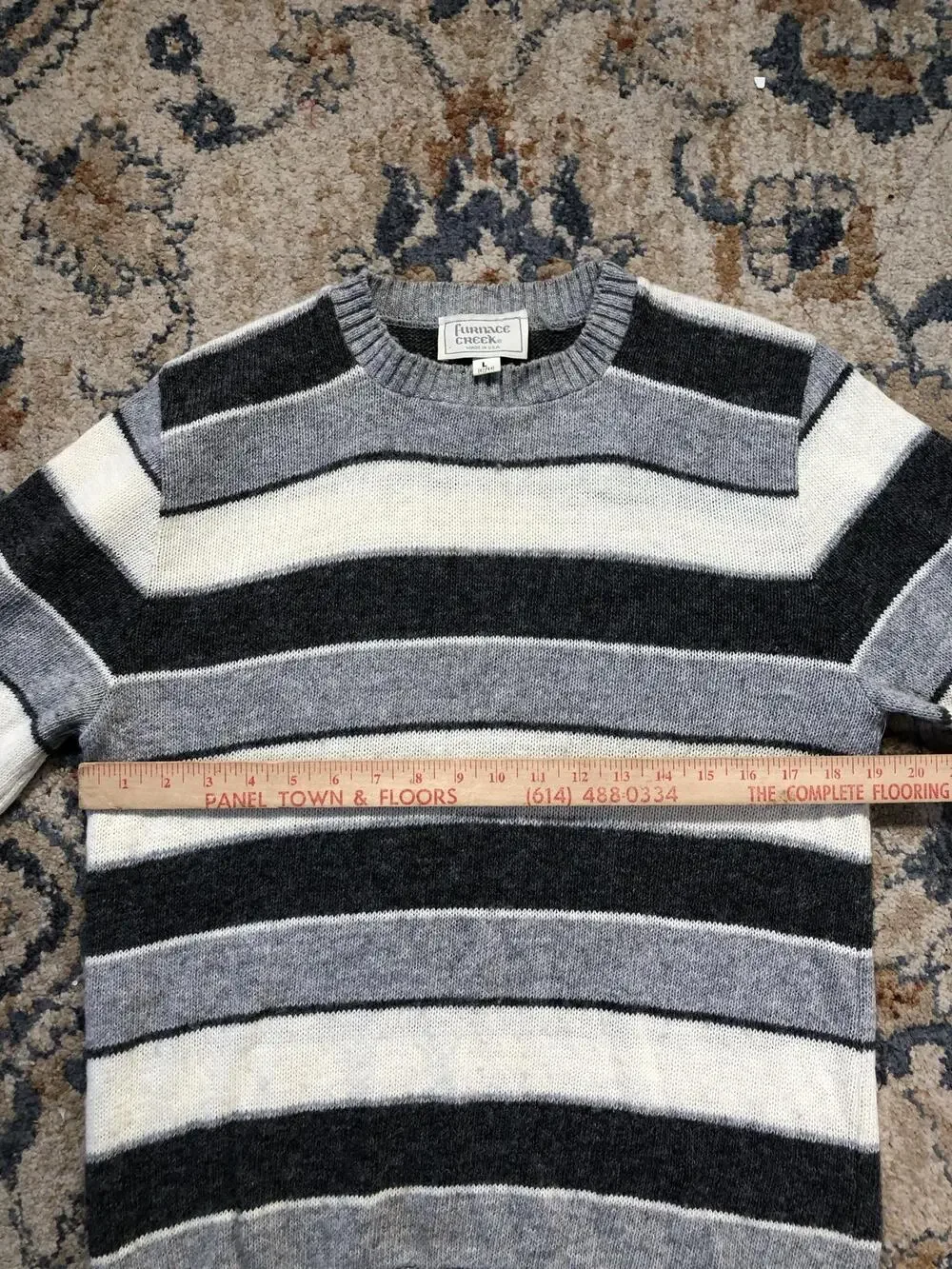 Furnace Creek Sweater Mens Large Gray Striped Crewneck Knit Pullover Made USA
